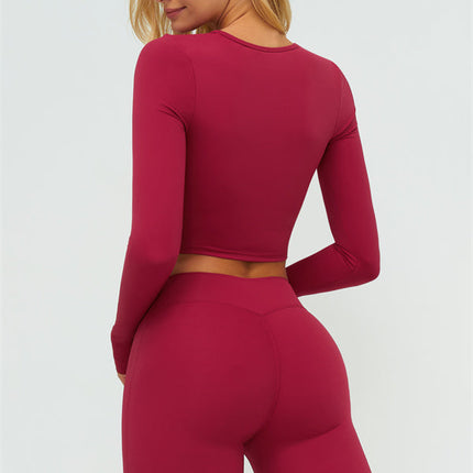 The Lushness Long Sleeve Crop Top Flared Leggings 2-Piece Set