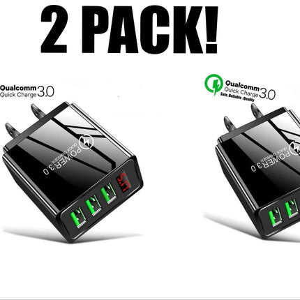 2 Pack! 3 Port LED Fast Quick Charge QC 3.0 USB Hub Display Wall Charger Adapter US Plug