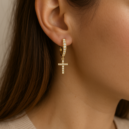 Cross Dangle Earrings with AAAAA Cubic Zirconia