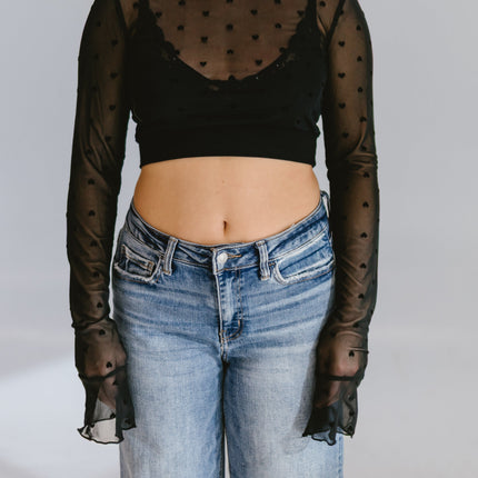 Heart Mesh Mock Neck Halftee