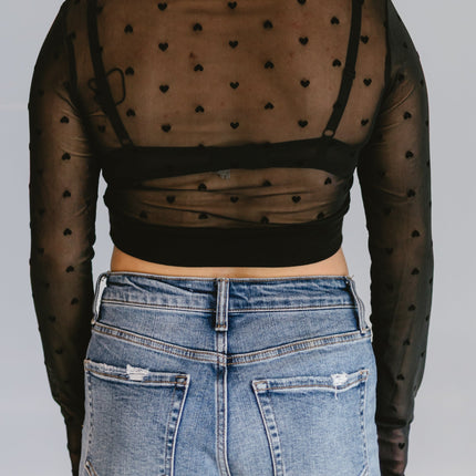Heart Mesh Mock Neck Halftee