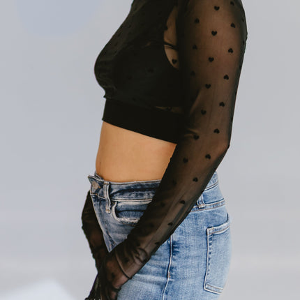 Heart Mesh Mock Neck Halftee