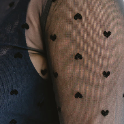 Heart Mesh Mock Neck Halftee