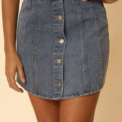 Rounded hem denim skirt
