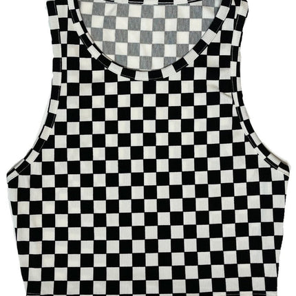 Cropped printed rib knit tank