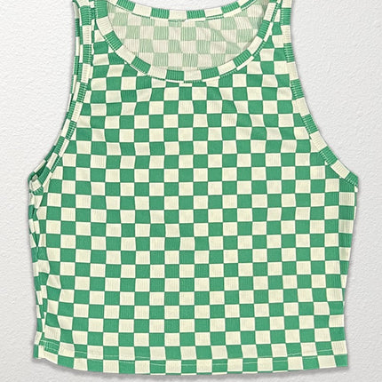 Cropped printed rib knit tank