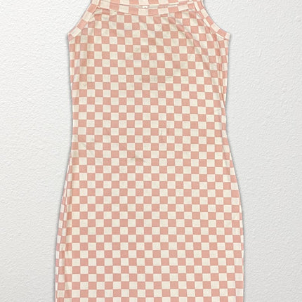 Checkered rib knit tank top dress