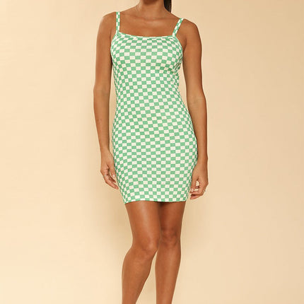 Checkered rib knit tank top dress