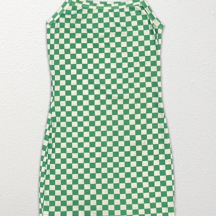 Checkered rib knit tank top dress