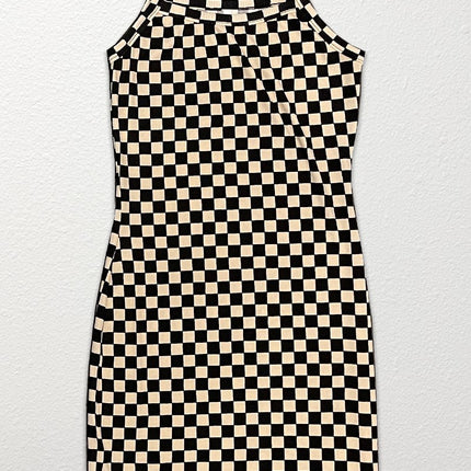 Checkered rib knit tank top dress