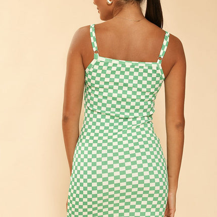 Checkered rib knit tank top dress