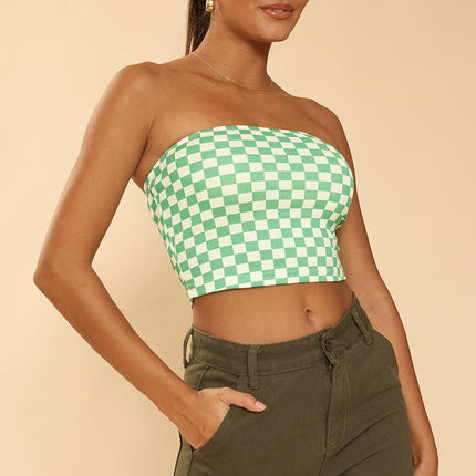 Checkered rib knit tube top