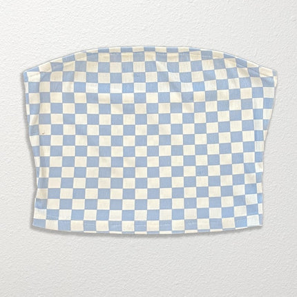Checkered rib knit tube top