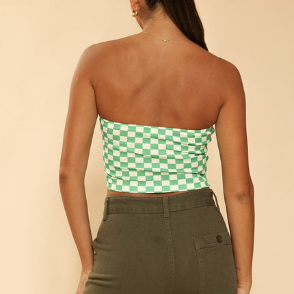 Checkered rib knit tube top