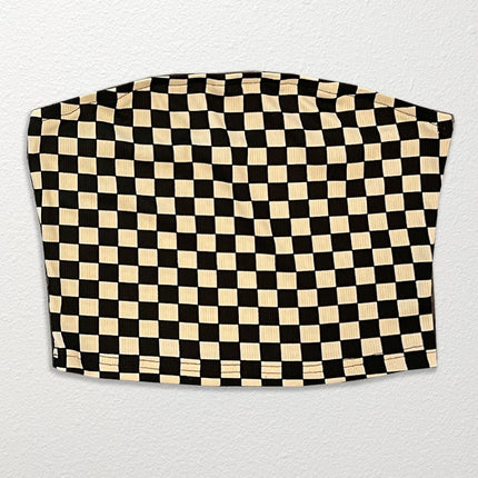 Checkered rib knit tube top