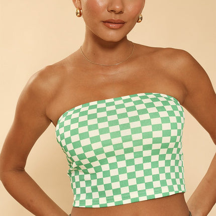 Checkered rib knit tube top