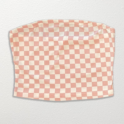 Checkered rib knit tube top