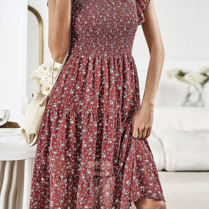 Miss Sparkling Floral Print Smocked Dress