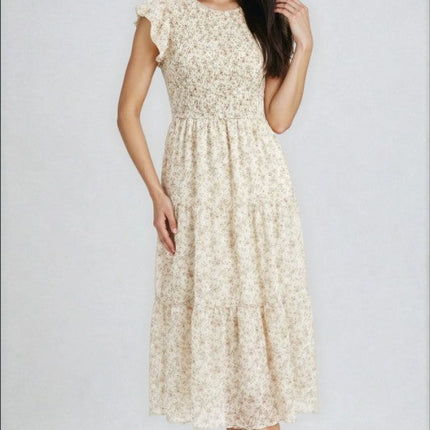 Miss Sparkling Floral Print Smocked Dress