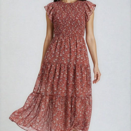 Miss Sparkling Floral Print Smocked Dress