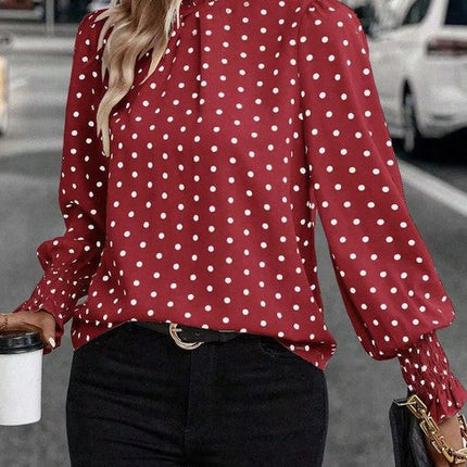 Polka Dot Print Lantern Sleeve Blouse
