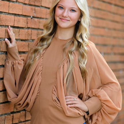 Puff mesh long sleeve top