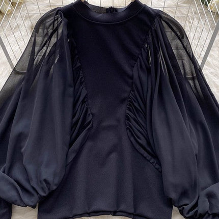Puff mesh long sleeve top