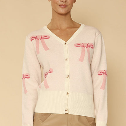 Cropped knit bow cardigan