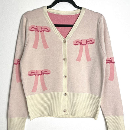 Cropped knit bow cardigan