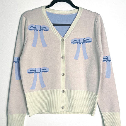 Cropped knit bow cardigan