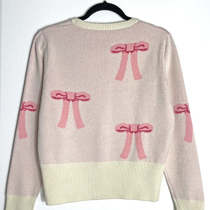 Cropped knit bow cardigan