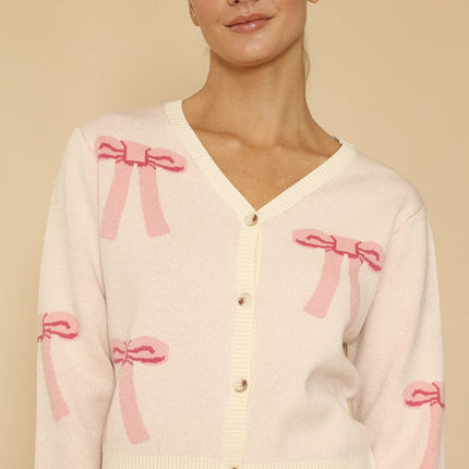 Cropped knit bow cardigan