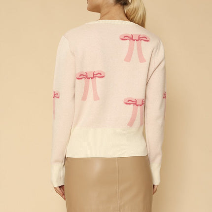 Cropped knit bow cardigan