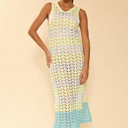 Miss Sparkling Open knit color block cover up