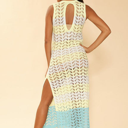 Miss Sparkling Open knit color block cover up