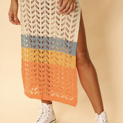 Open knit color block cover up