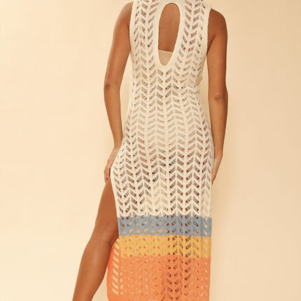 Open knit color block cover up