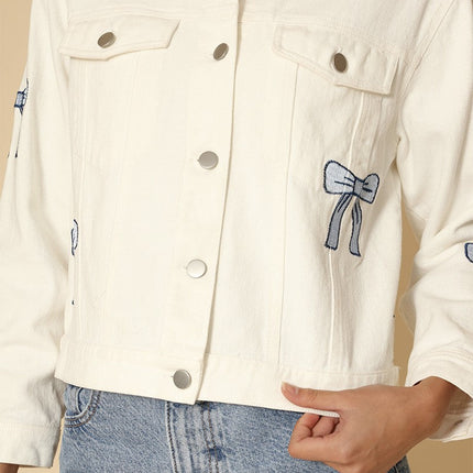 Embroidered bow denim jacket