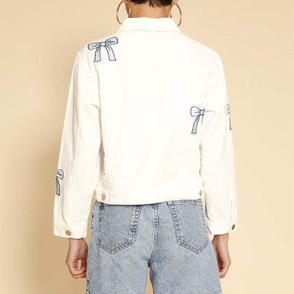 Embroidered bow denim jacket