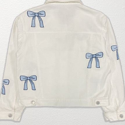 Embroidered bow denim jacket