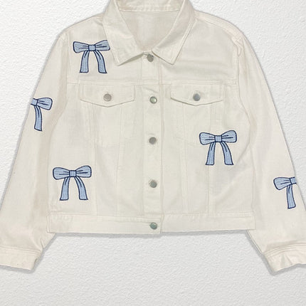 Embroidered bow denim jacket