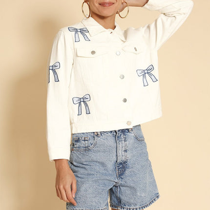 Embroidered bow denim jacket