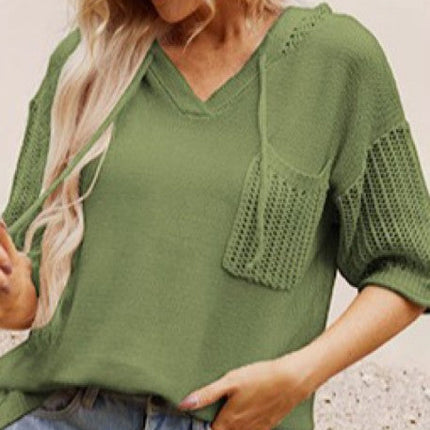 Miss Sparkling V-Neck Drawstring Pocket Knit Short Sleeve Top
