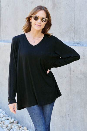 Basic Bae Full Size V-Neck Long Sleeve Women Top