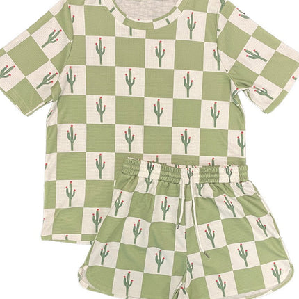 Novelty printed waffle shorts set