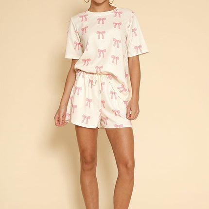 Novelty printed waffle shorts set