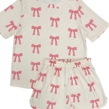 Novelty printed waffle shorts set