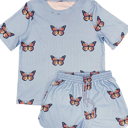 Novelty printed waffle shorts set