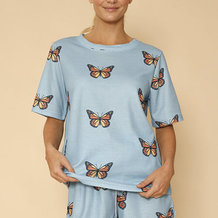 Novelty printed waffle shorts set