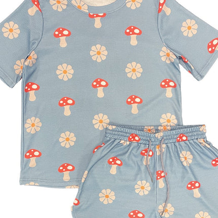 Novelty printed waffle shorts set